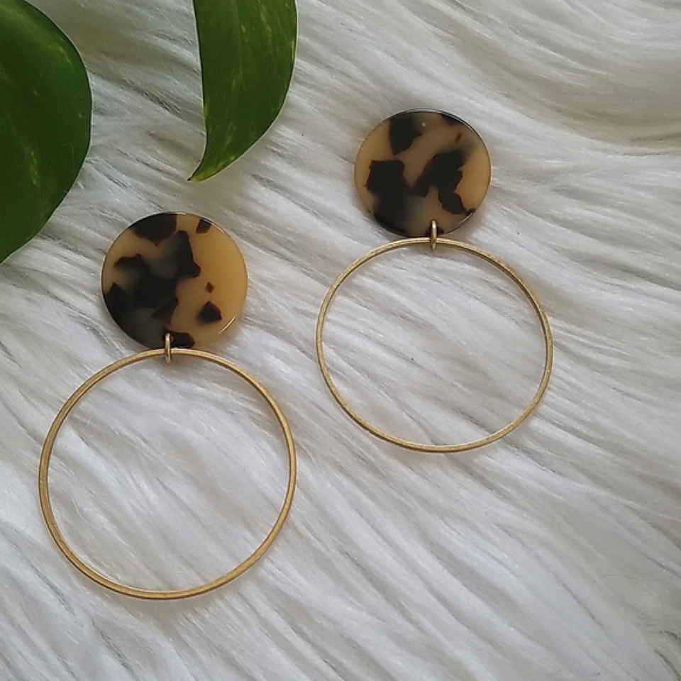 Large Tortoiseshell Circle Stud And Gold Hoop Earring